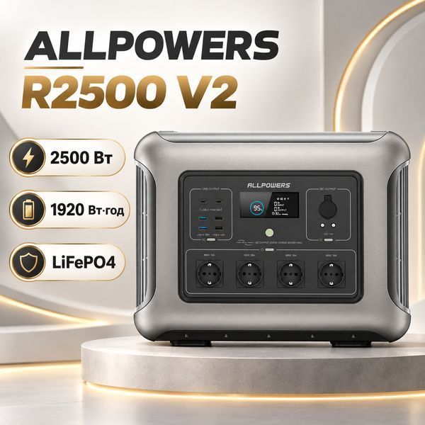 Зарядна станція ALLPOWERS R2500 V2 2500 Вт 1920 Вт&middot;год LiFePO4 з UPS, Wi-Fi та Bluetooth