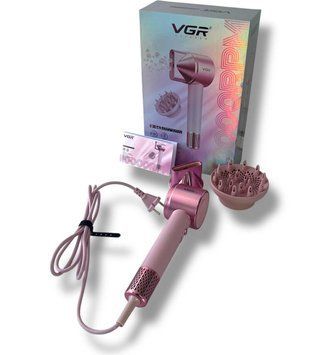 Фен профессиональный VGR V-443, 2 уровня обдува, 3 уровня температуры, 110000 RPM, 2 насадки
