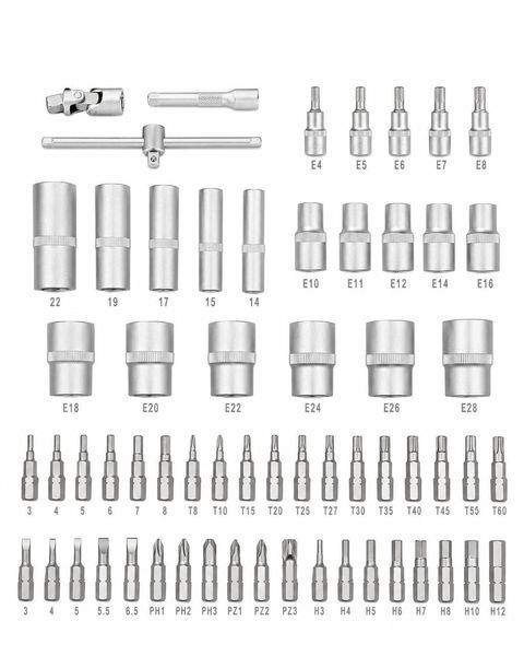 Набір інструментів FERRUM FRSS108, 108 предметів, 1/4" та 1/2", Cr-V сталь, у кейсі