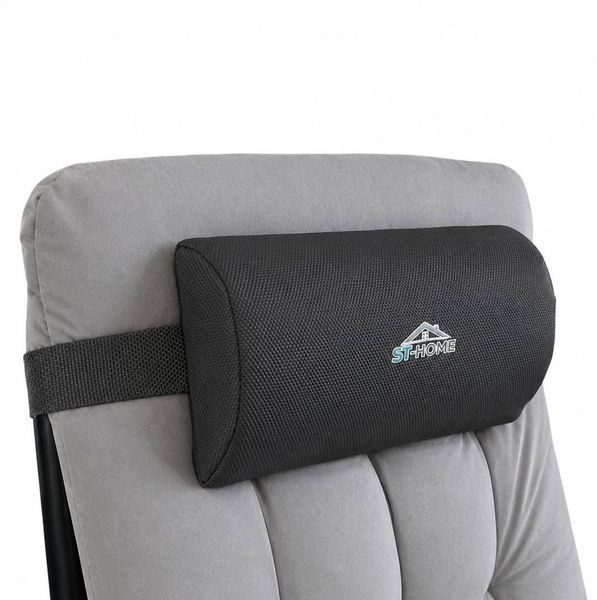 Шезлонг ST-HOME чорний з сірим матрацом, розкладний, Zero Gravity, з вбудованим столиком