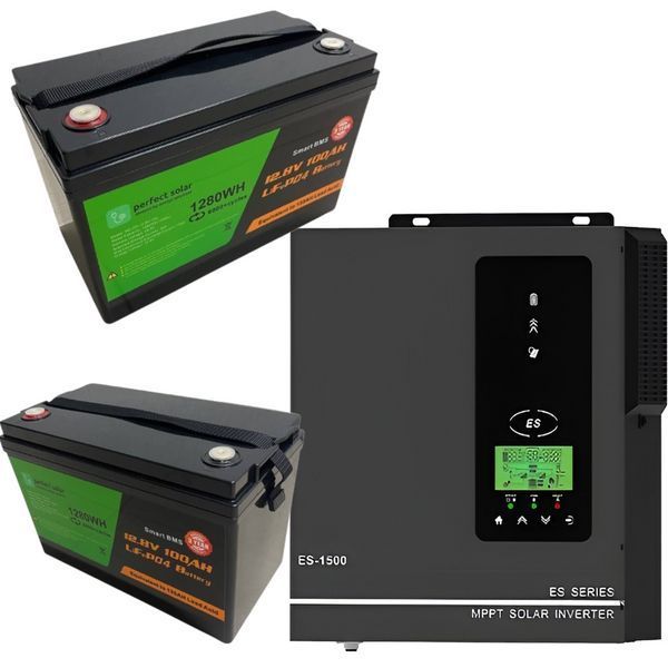 Гибридный инвертор ANERN + 2 аккумулятора Perfect SOLAR (LiFePO4, 24 В, 100 Ah)